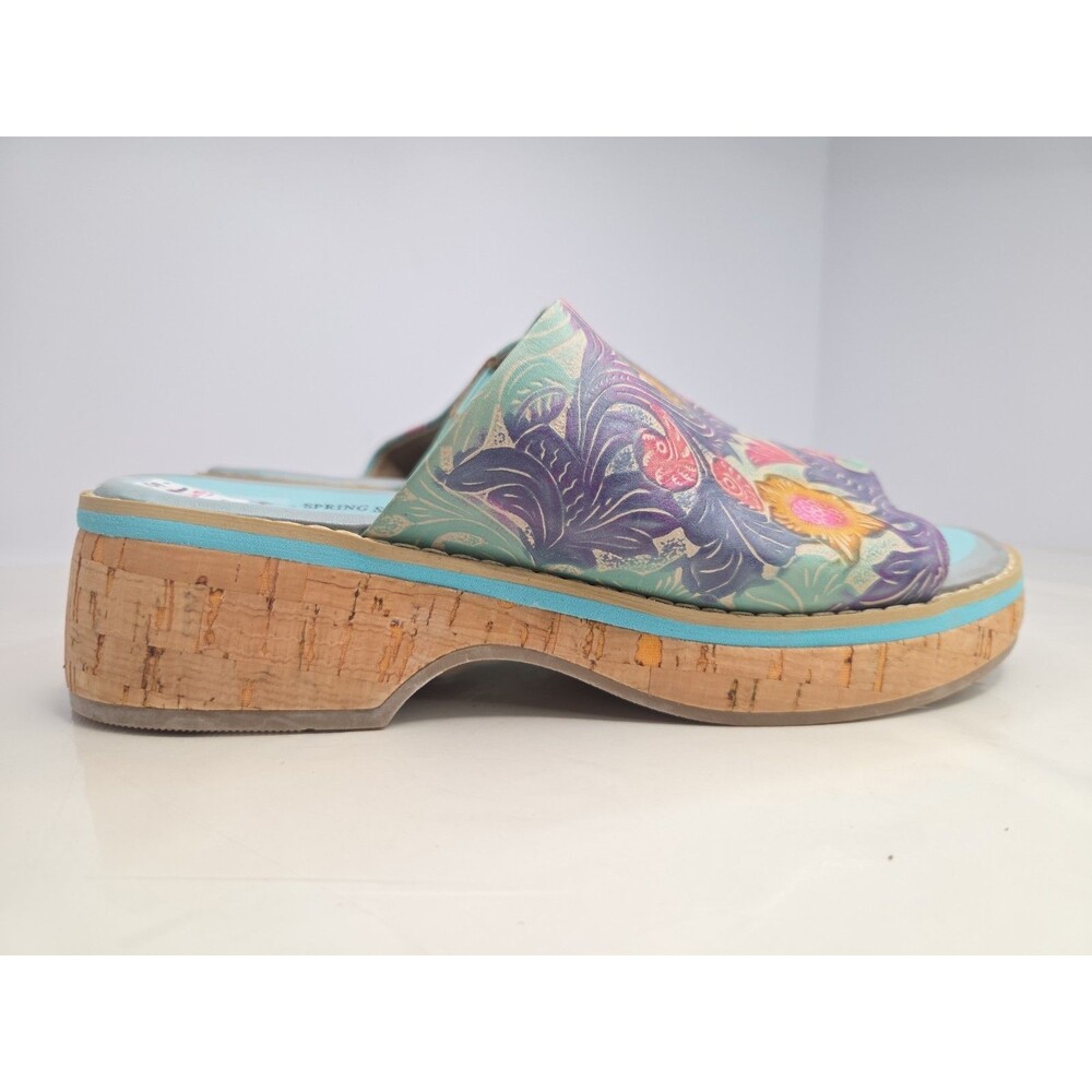 L'Artiste Spring Step Aldina slide sandals hand-painted floral Leather Sz 7 NWOB